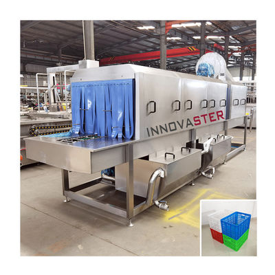 Lavadora de túneis para limpeza de caixas e caixas de plástico com spray de água de alta pressão