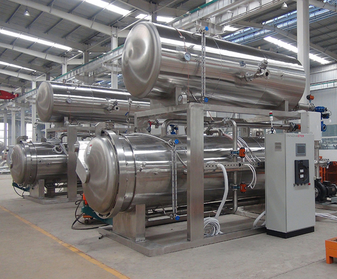 Autoclave horizontal industrial de pré-aquecimento a vapor médio para processamento de bolsas de retorte